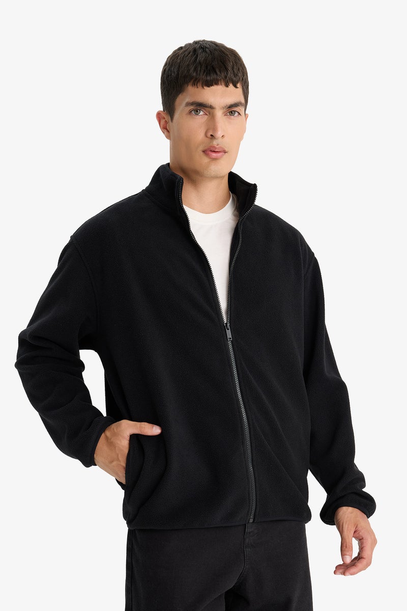 DeFacto Black Man Relax Fit Half Turtleneck Zippered Fleece Cardigan Casual - Image 3